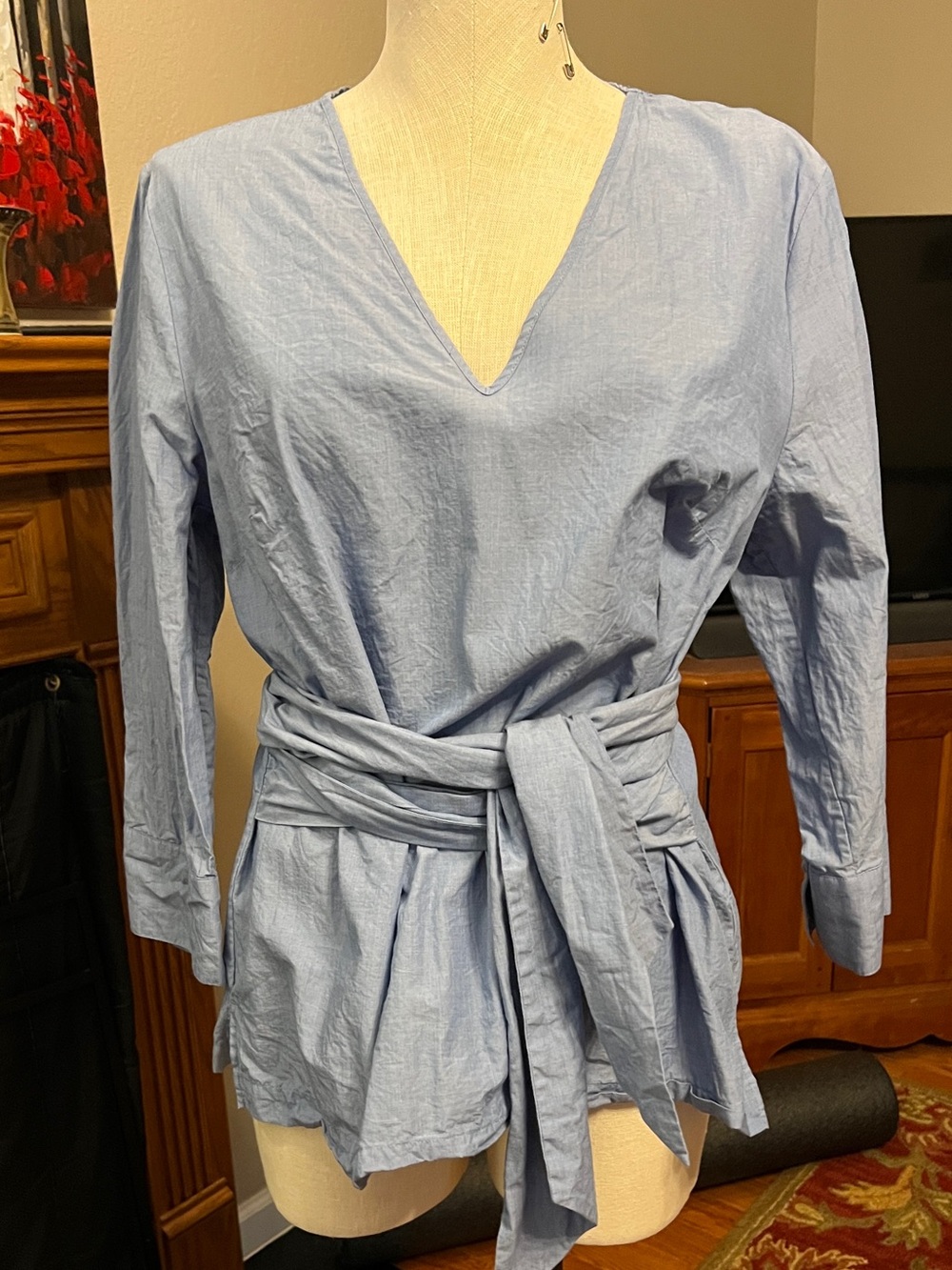 Banana Republic Light Blue Button-Down Tie-Waist Shirt